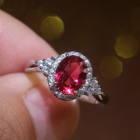 Refine Oval Shiny Red Zircon Ruby Rings for Women, PD321 - Picture 6 of 7